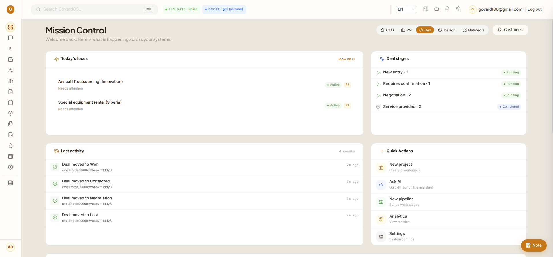 aiCRM dashboard with AI assistant